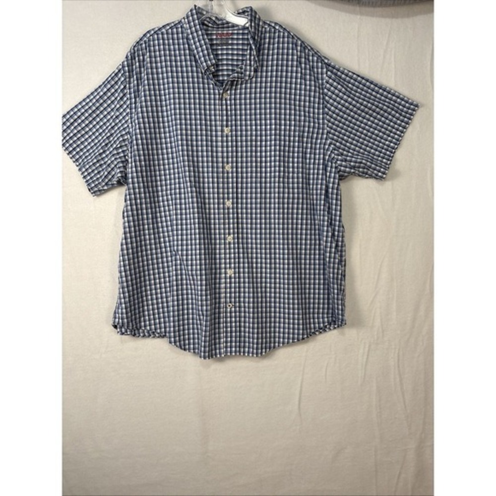 Izod Mens Blue Plaid Short Sleeve Button Front Shirt Sz 2XL K1284